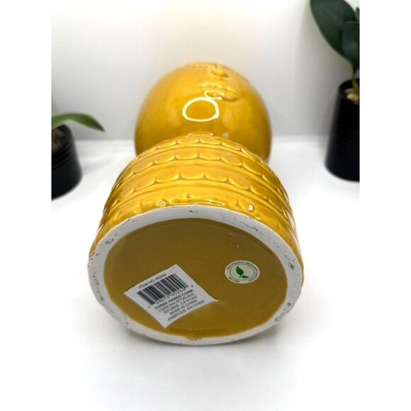 Three Hands Yellow Ceramic-Porcelain Decorative Vase With Face Design - Picture 6 of 8